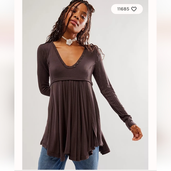 Brown High Low Long Sleeve Top - Picture 1 of 7